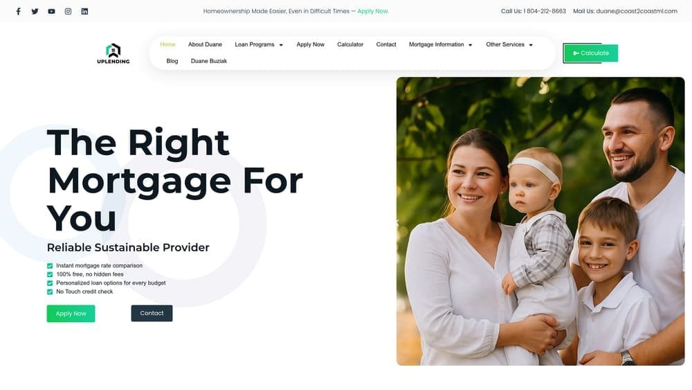 Screenshot of Up Lending (Coast2Coast Mortgage LLC) website